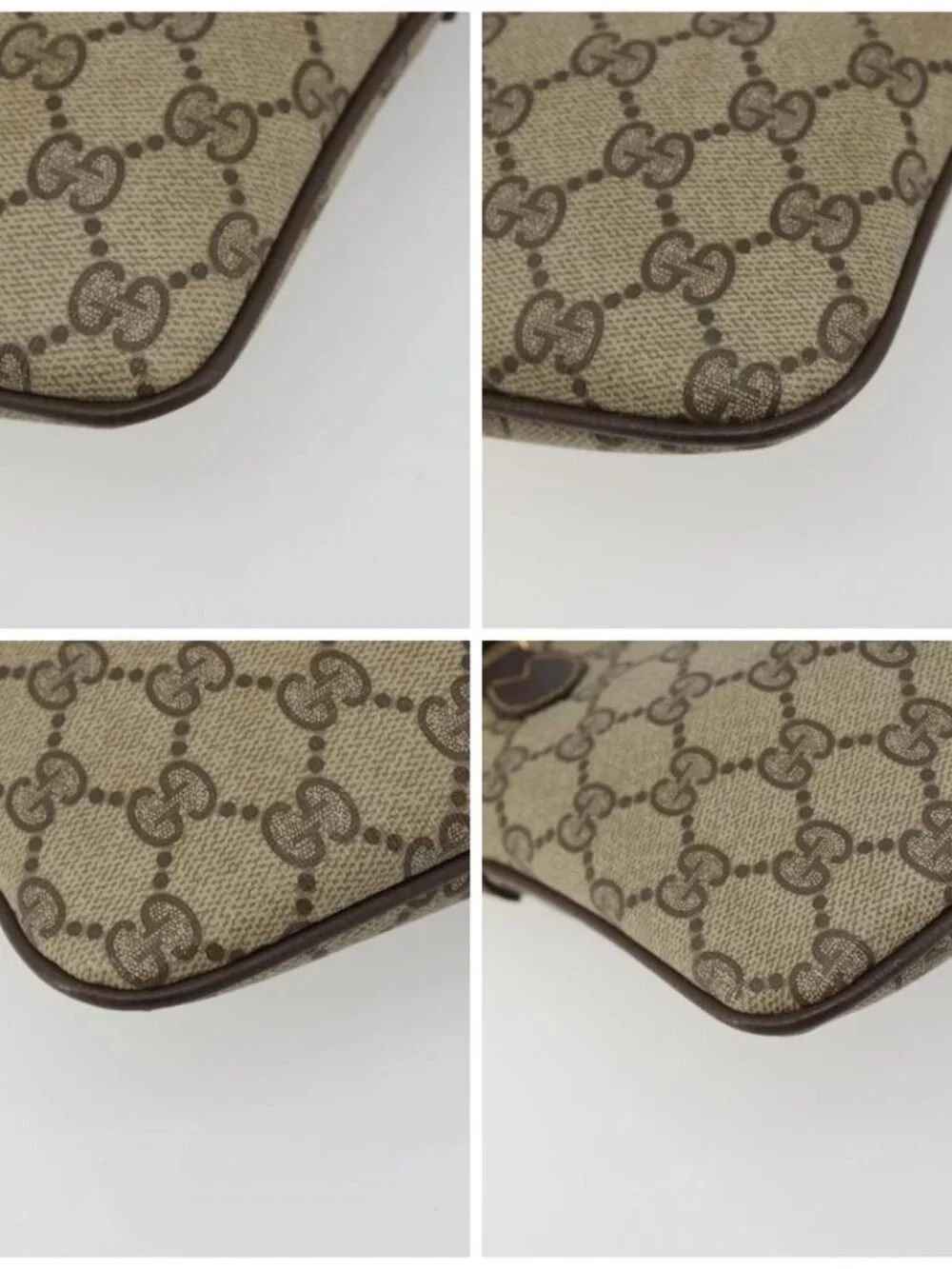 GUCCI GG Supreme Web Sherry Line Bag PVC Beige Gold 904 02 047 Auth 189616